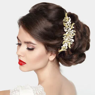 Fashnzfab Stone Embellished Leaf Cluster Vine Wrap Headpiece 8.25" X 2.5" In Gold