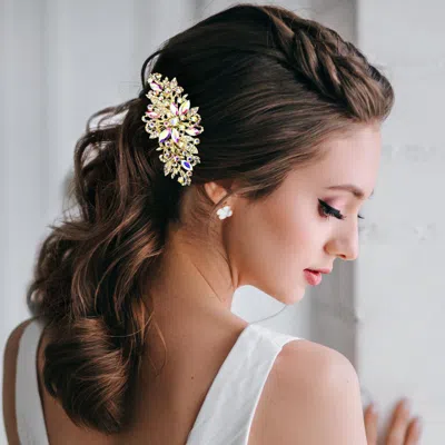 Fashnzfab Stone Embellished Leaf Hair Comb In Gold