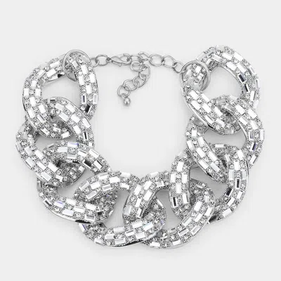 Fashnzfab Stone Embellished Link Evening Bracelet Clear, Rhodium In Multi