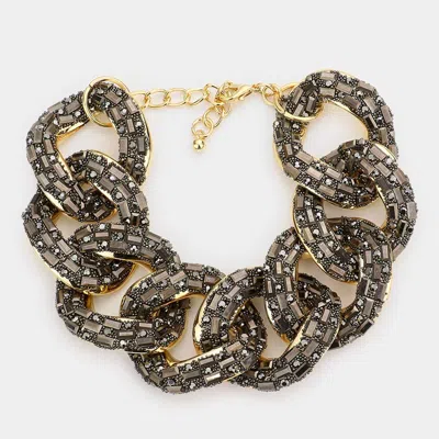 Fashnzfab Stone Embellished Link Evening Bracelet Gold, Hematite In Multi
