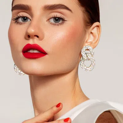 Fashnzfab Stone Embellished Link Evening Earrings - Ab, Gold In Multi
