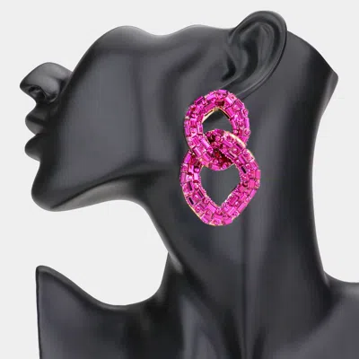 Fashnzfab Stone Embellished Link Evening Earrings - Fuchsia, Gold In Brown