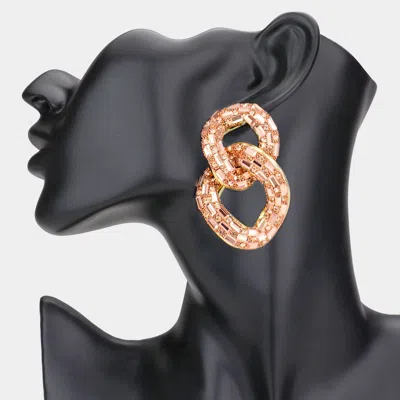 Fashnzfab Stone Embellished Link Evening Earrings - Gold, Peach