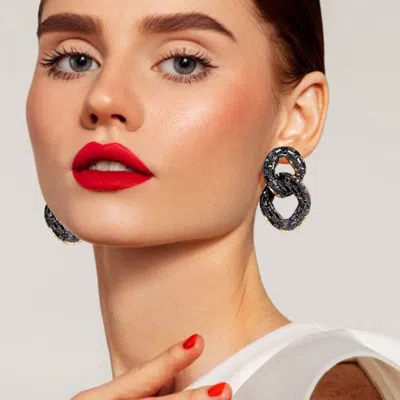 Fashnzfab Stone Embellished Link Evening Earringsgold, Jet Black In Red