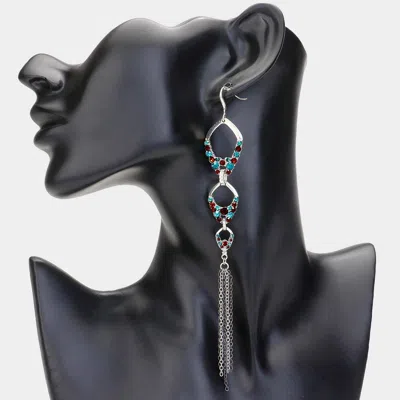 Fashnzfab Stone Embellished Metal Fringe Dropdown Earrings In Multi