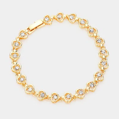 Fashnzfab Stone Embellished Metal Heart Link Evening Bracelet Gold
