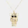 Fashnzfab Stone Embellished Metal Owl Pendant Necklace In Gold