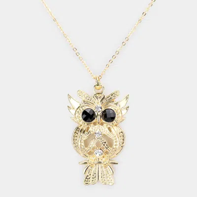 Fashnzfab Stone Embellished Metal Owl Pendant Necklace In Gold