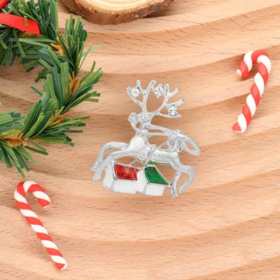 Fashnzfab Stone Embellished Metal Reindeer Pin Brooch In Silver