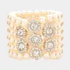Fashnzfab Stone Embellished Multi Layered Pearl Stretch Bracelet Clear, Cream, Gold In Multi