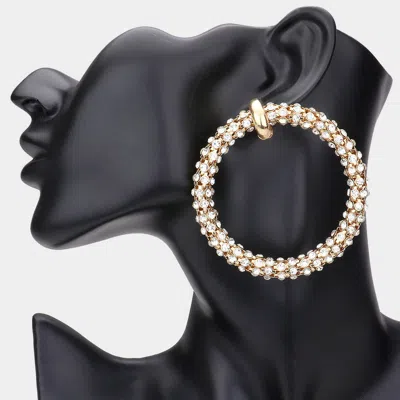 Fashnzfab Stone Embellished Open Circle Earrings - Gold In Black