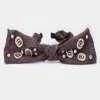 Fashnzfab Stone Embellished Open Metal Circle Link Bow Headband In Brown