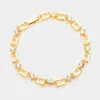 Fashnzfab Stone Embellished Open Metal Rectangle Link Evening Bracelet Gold In Gold
