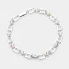 Fashnzfab Stone Embellished Open Metal Rectangle Link Evening Bracelet Silver In Metallic