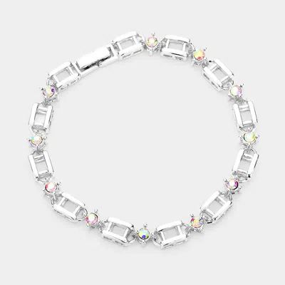 Fashnzfab Stone Embellished Open Metal Rectangle Link Evening Bracelet Silver In Metallic
