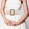 Fashnzfab Stone Embellished Open Rectangle Elastic Belt In Neutral