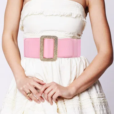 Fashnzfab Stone Embellished Open Rectangle Elastic Belt In Pink