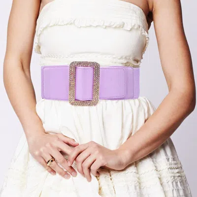 Fashnzfab Stone Embellished Open Rectangle Elastic Belt In Purple