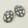 Fashnzfab Stone Embellished Oval Earrings - Hematite In Gold
