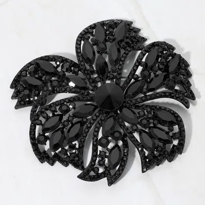 Fashnzfab Stone Embellished Oversized Flower Pin Brooch In Black