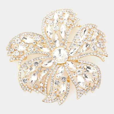 Fashnzfab Stone Embellished Oversized Flower Pin Brooch In Gold