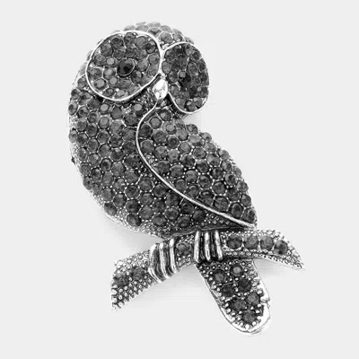 Fashnzfab Stone Embellished Owl Pin Brooch In Black