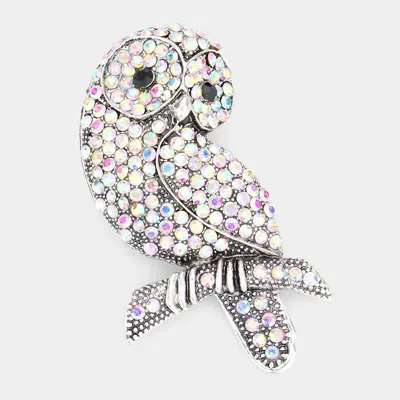 Fashnzfab Stone Embellished Owl Pin Brooch In Green