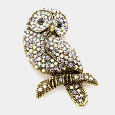 Fashnzfab Stone Embellished Owl Pin Brooch In Multi