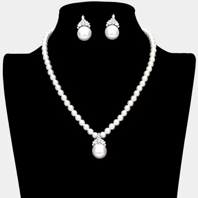 Fashnzfab Stone Embellished Pearl Necklace In White