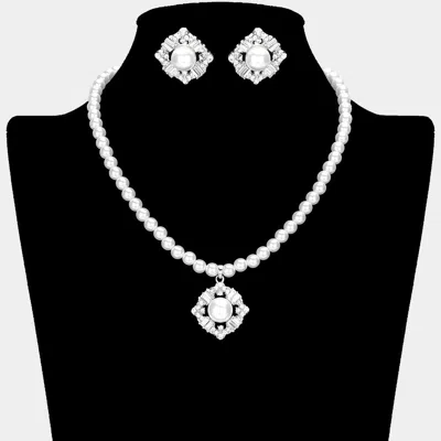 Fashnzfab Stone Embellished Pearl Pendant Necklace In Multi