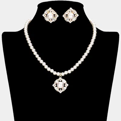 Fashnzfab Stone Embellished Pearl Pendant Necklace In White