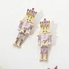 Fashnzfab Stone Embellished Pearl Pointed Enamel Nutcracker Earrings - Lavender In Multi