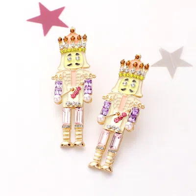 Fashnzfab Stone Embellished Pearl Pointed Enamel Nutcracker Earrings - Multi In Gold