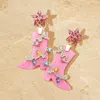 Fashnzfab Stone Embellished Resin Cowboy Boot Dangle Earrings - Gold, Pink In Multi