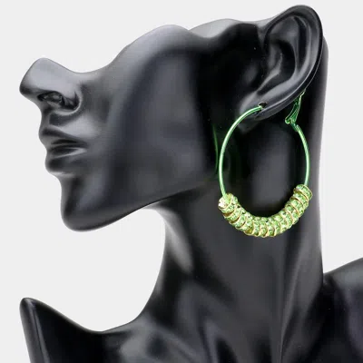 Fashnzfab Stone Embellished Ring Cluster Metal Hoop Earrings In Green