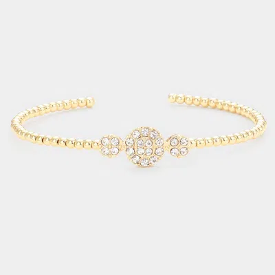 Fashnzfab Stone Embellished Round Cuff Bracelet Gold