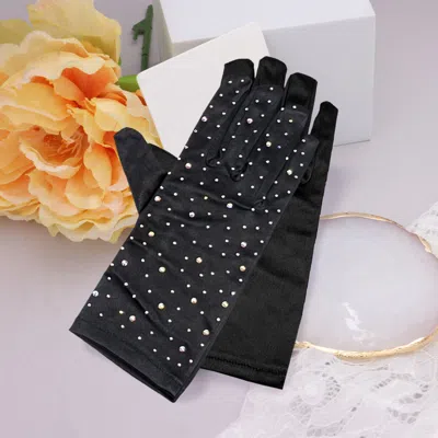 Fashnzfab Stone Embellished Satin Dressy Wedding Gloves In Black