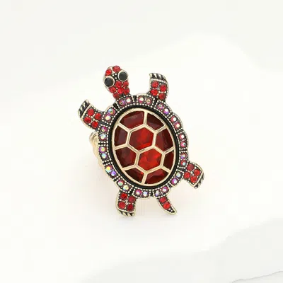 Fashnzfab Stone Embellished Sea Turtle Stretch Ring In Multi