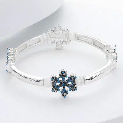 Fashnzfab Stone Embellished Snowflake Stretch Bracelet Blue
