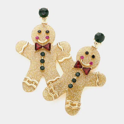 Fashnzfab Stone Embellished Sparkly Resin Gingerbread Man Dangle Earrings In Gold