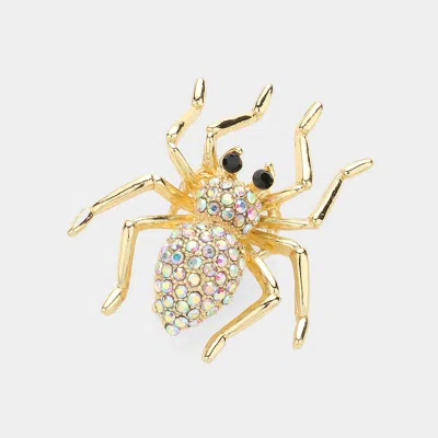 Fashnzfab Stone Embellished Spider Pin Brooch In Blue