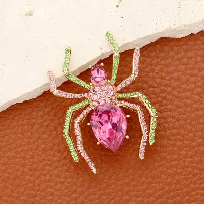 Fashnzfab Stone Embellished Spider Pin Brooch In Gold