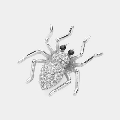 Fashnzfab Stone Embellished Spider Pin Brooch In Silver