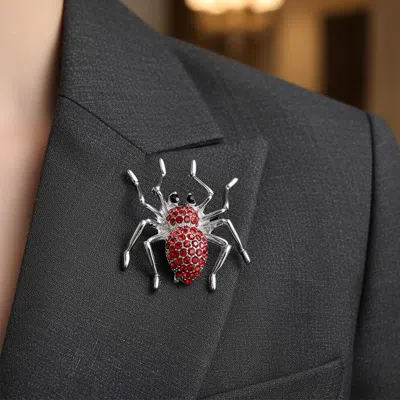 Fashnzfab Stone Embellished Spider Pin Brooch In Silver