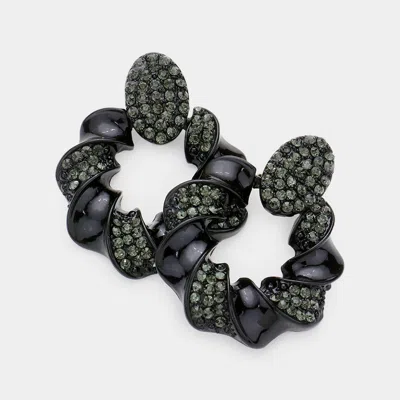 Fashnzfab Stone Embellished Spiral Open Circle Chunky Earrings - Black