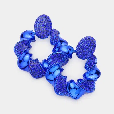 Fashnzfab Stone Embellished Spiral Open Circle Chunky Earrings - Blue