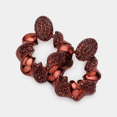 Fashnzfab Stone Embellished Spiral Open Circle Chunky Earrings - Brown