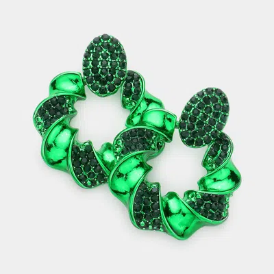 Fashnzfab Stone Embellished Spiral Open Circle Chunky Earrings - Green