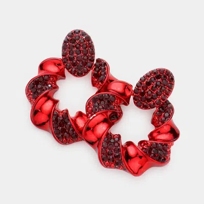 Fashnzfab Stone Embellished Spiral Open Circle Chunky Earrings - Red