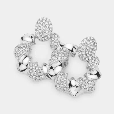 Fashnzfab Stone Embellished Spiral Open Circle Chunky Earrings - Silver